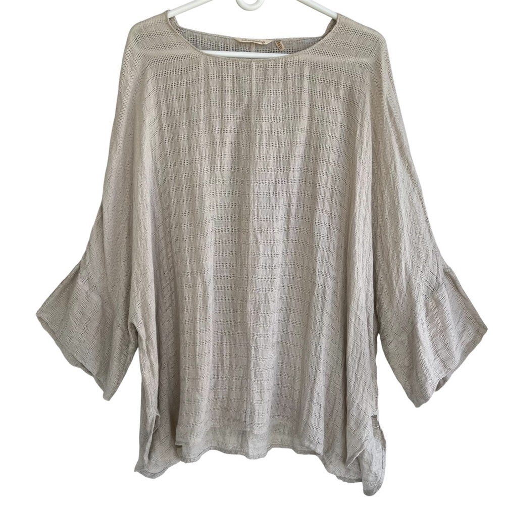 Soft Surroundings 100% Linen Tan Woven Textured Boatneck Womenβs Top Lagenlook